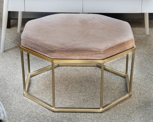West Elm Roar + Rabbit Geo Ottoman in Blush Velvet on Soft Gold Frame