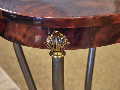 Ethan Allen Oval Metal & Mahogany Side Table