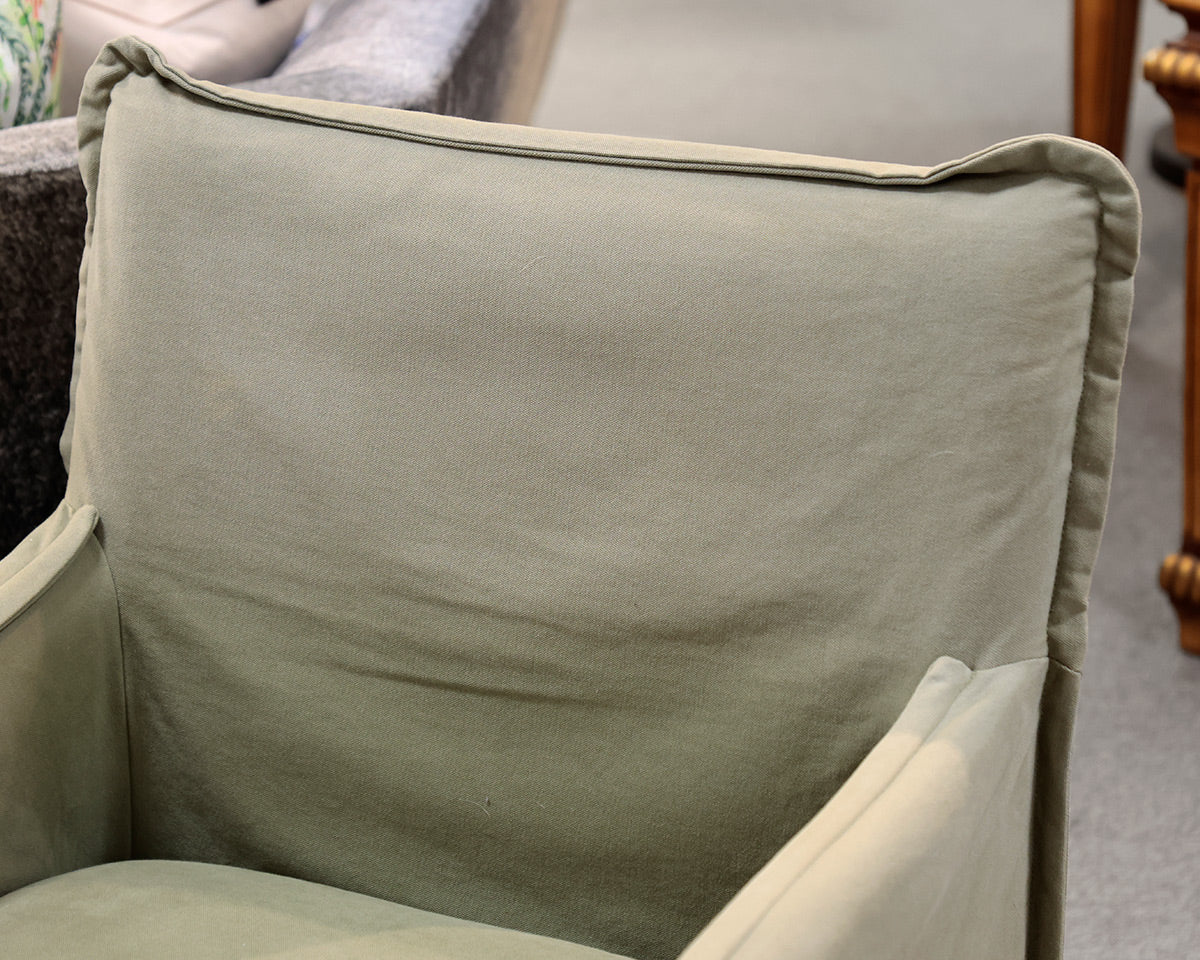 Pair of 'Neva' Slipcovered Six Penny Swivel Chairs
