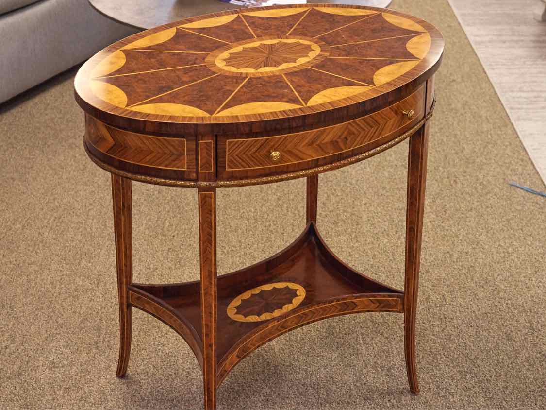 Maitland Smith Oval Inlaid Accent Table with Drawer