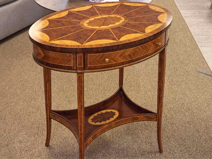 Maitland Smith Oval Inlaid Accent Table with Drawer