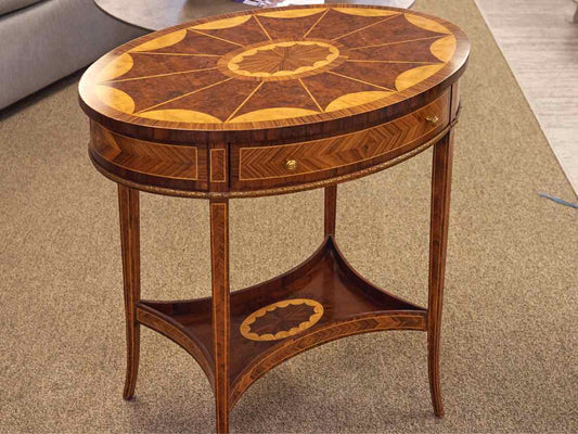 Maitland Smith Oval Inlaid Accent Table with Drawer