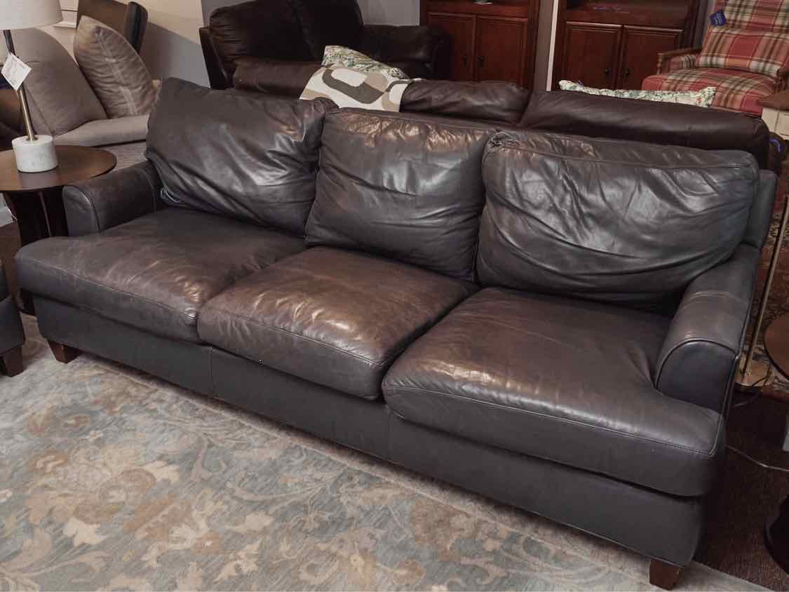 Bradington Young  Blue Gray Leather 3 Cushion Sofa