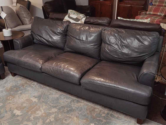 Bradington Young  Blue Gray Leather 3 Cushion Sofa