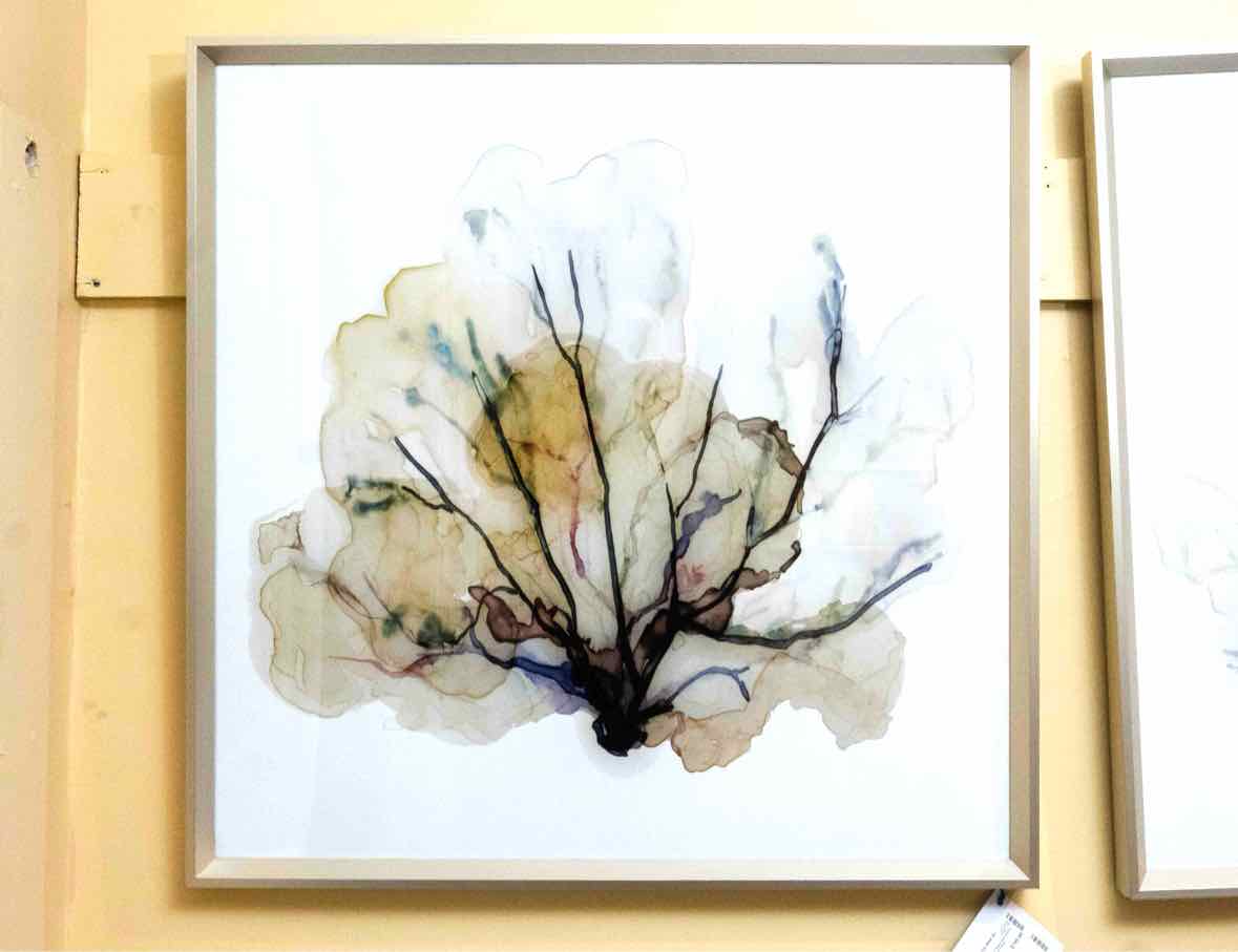 'Ocean's Flower  I' Watercolor Print In Antique Finish Siver Finish Frame