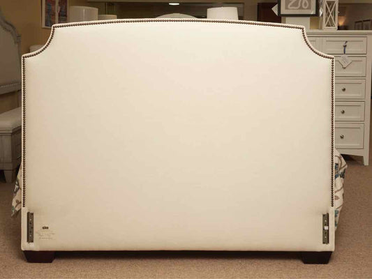 Pottery Barn Custom  Ivory Upholstered With  Brass Nail Trim  Queen Headboard