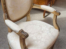 Louis XIV Cream Damask Arm Chair with Gold Carved Frame