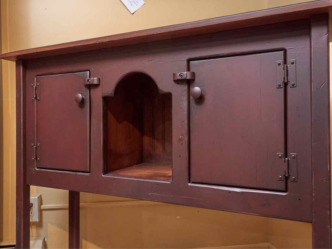 Colonial Hunt Board in Antique Barn Red Finish with 2 Doors & Open Storage Space