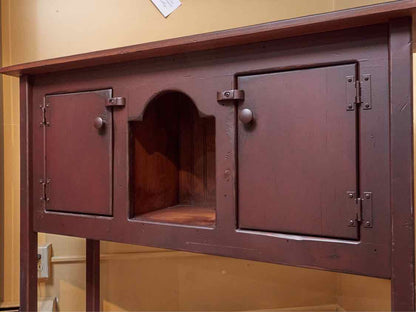 Colonial Hunt Board in Antique Barn Red Finish with 2 Doors & Open Storage Space