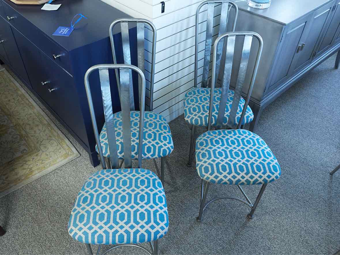 Set of 4 Custom Brushed Stelel Dining Chairs