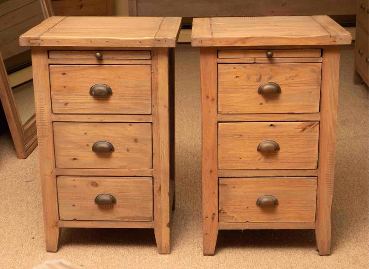 Pair of Four Hands Sundried Wheat Finish 3 Drawer Nightstands