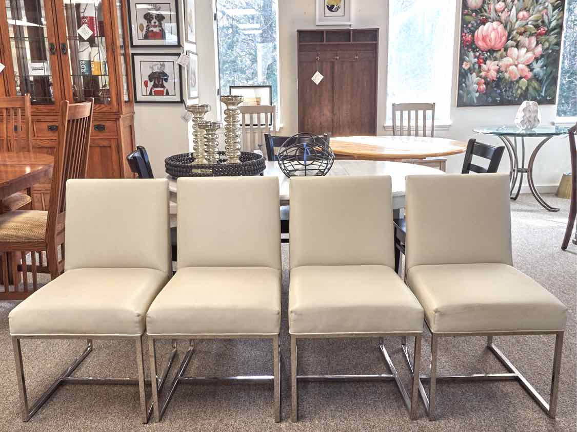 Set of 4 Cream Upholstered Dining Chairs with Chrome Frame