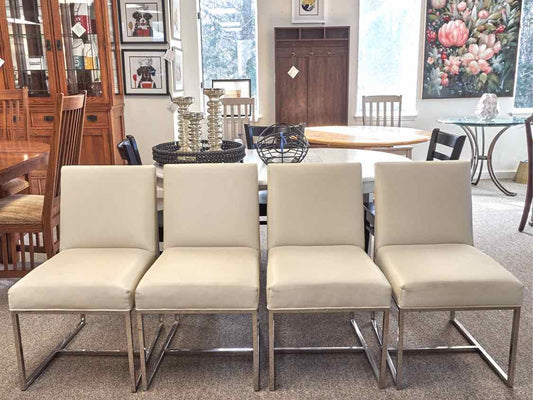 Set of 4 Cream Upholstered Dining Chairs with Chrome Frame