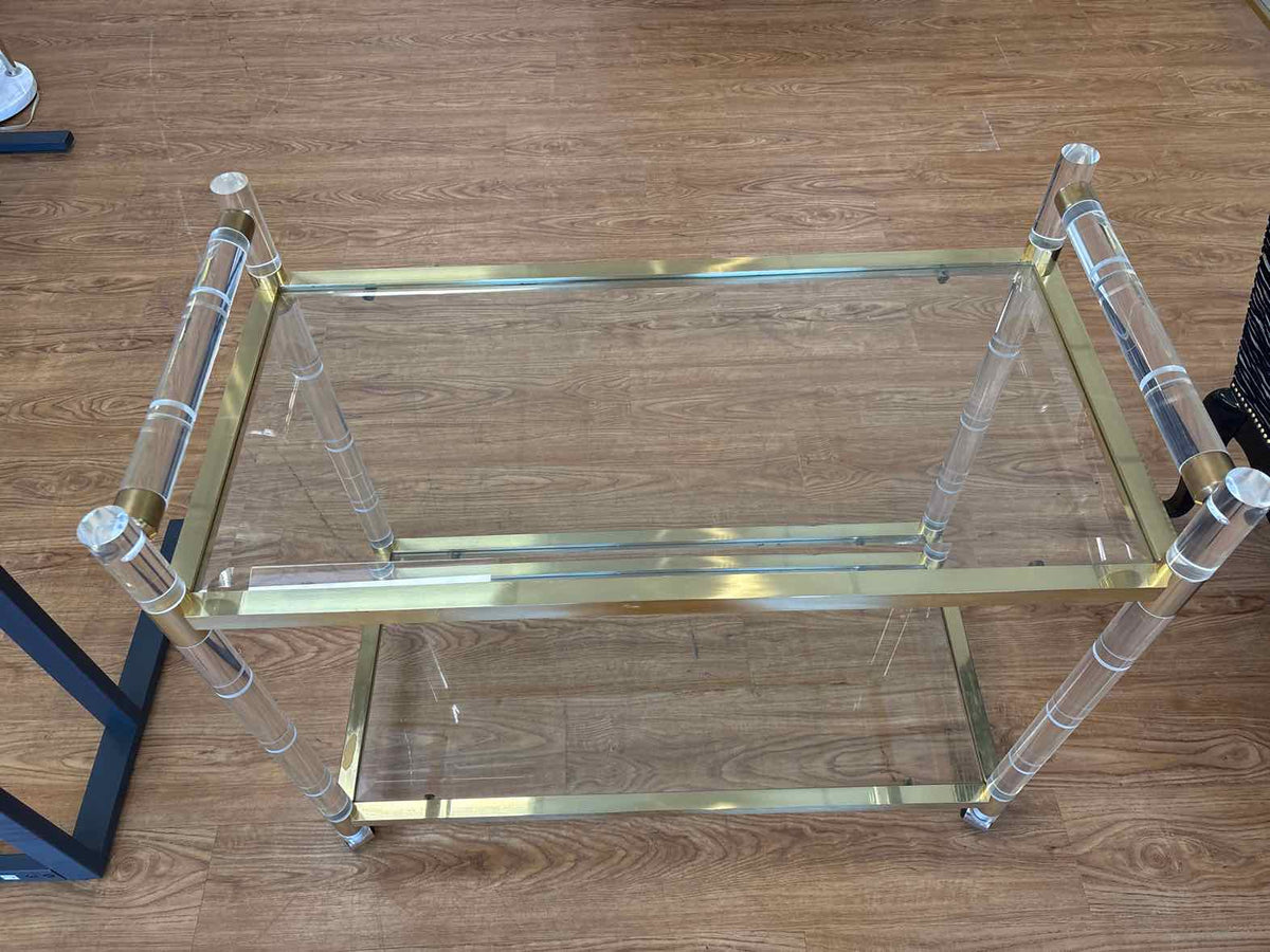 Acrylic and Brass Two-Tier Bar Cart
