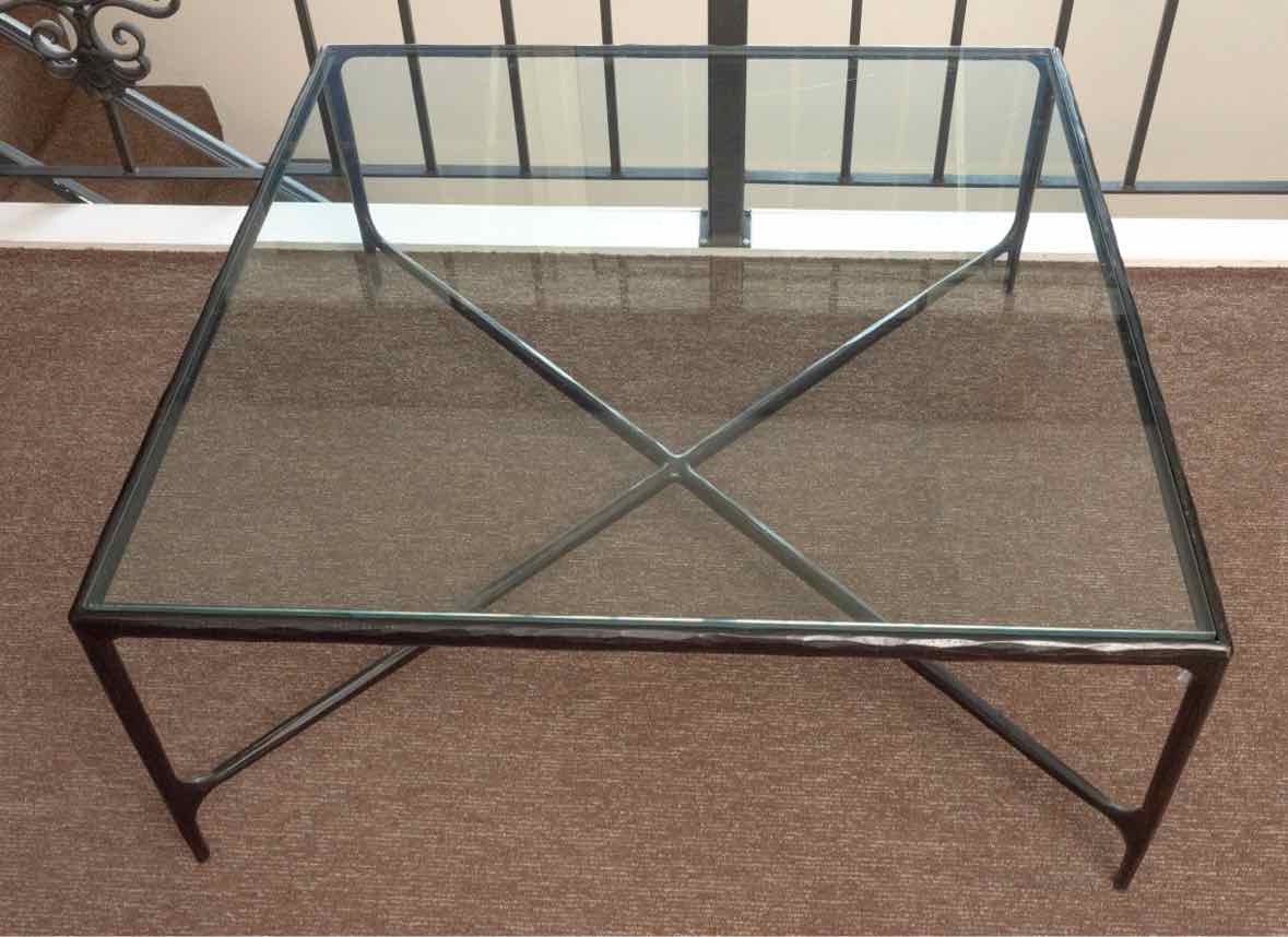 Thaddeus Hand Forged Metal Glass Top Cocktail Table