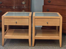 Pair of Baronet Nightstands in Maple with Glass Top & Brushed Nickel Pulls