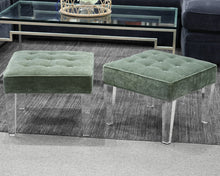 Pair of Boston Interiors Ottomans in Teal on Lucite Legs