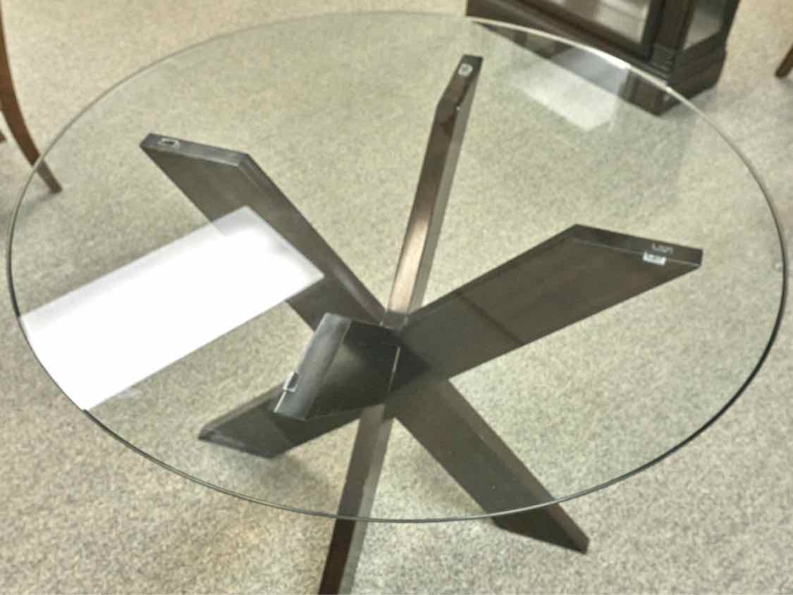 Round Glass Top Dining Table with X Base in Espresso Finish