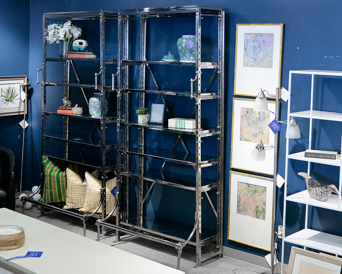 Restoration Hardware "French Library" Polished Metal Etagere