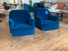 Pair of Turquoise Velvet Barrel Chairs
