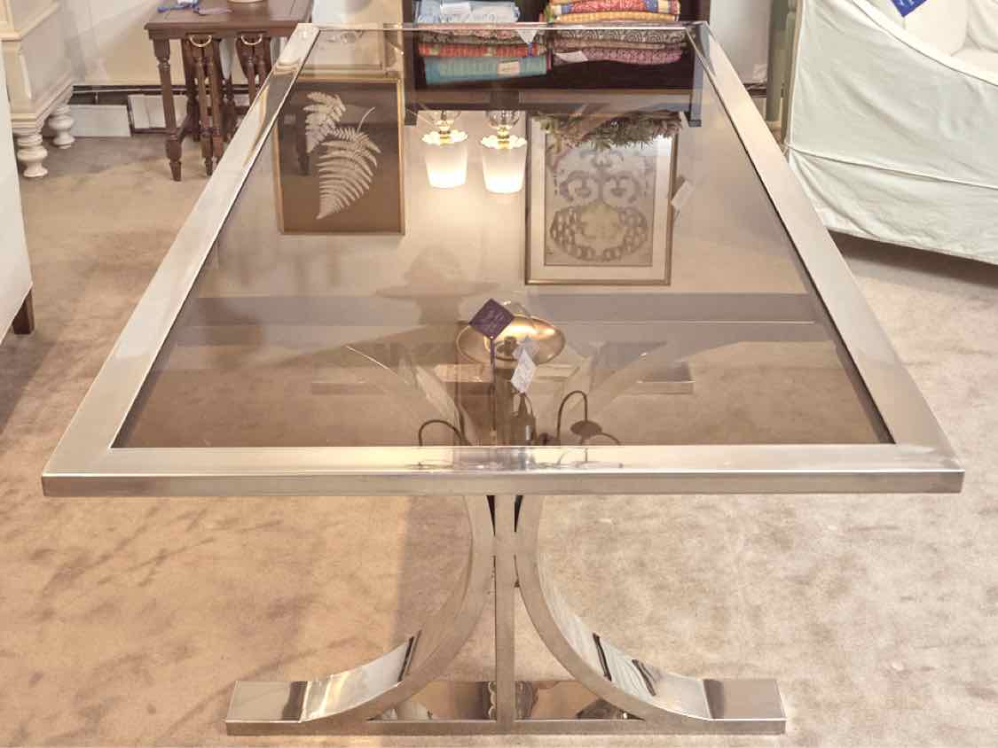 'Brion' Dining Table By Andrew Martin In Chrome & Smoked Glass Top
