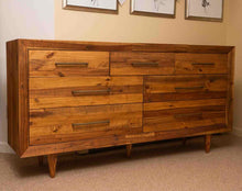 West Elm  'Alexa' Reclaimed Pine  Brass Finish Handles 7 Drawer Dresser