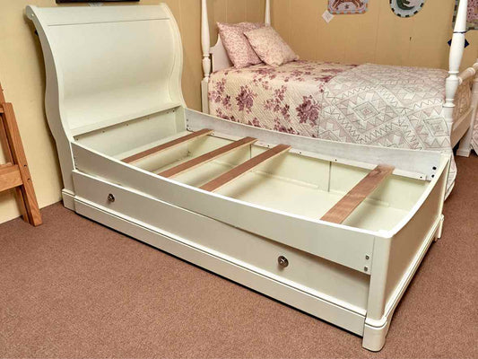 Cream Finish Sleigh Twin Bed With Under Storage