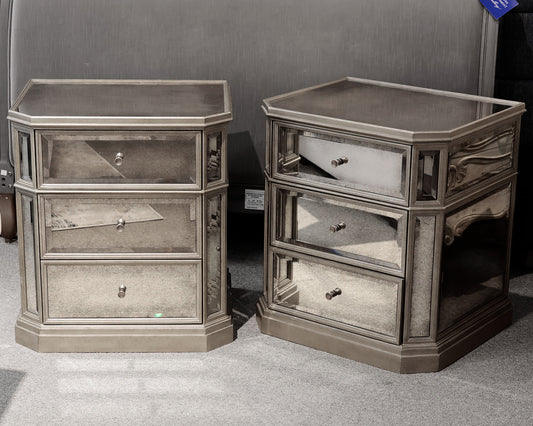 Pair of RH French Mirrored 3-Drawer Nightstands