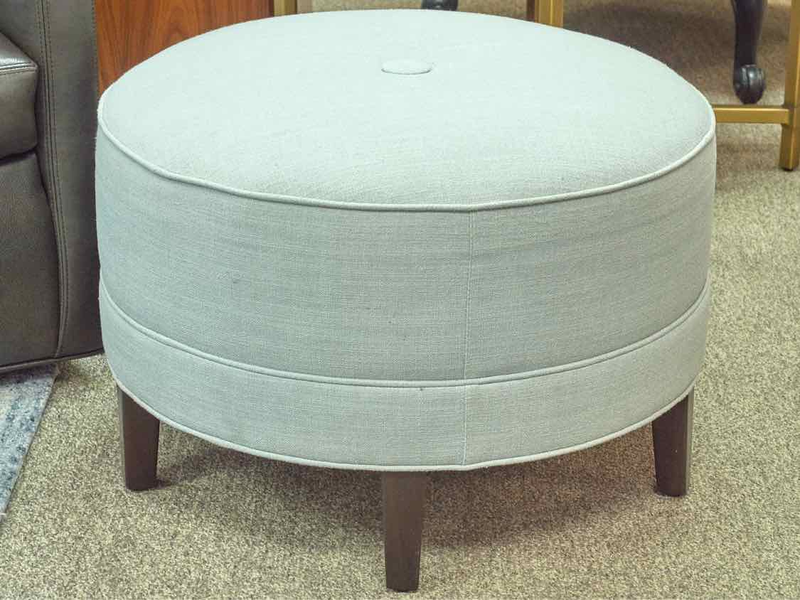 Ethan Allen Nassau Round Ottoman in Seafoam Linen