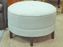 Ethan Allen Nassau Round Ottoman in Seafoam Linen