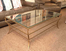 Hollywood Regency Style Glass Top   Brass Finish Metal Cocktail Table
