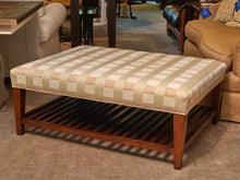 Custom Upholstered In  Ivory,Beige & Taupe Dark Stained Legs  Ottoman