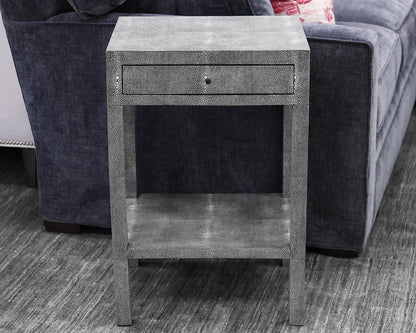 Amberly Nightstand in Faux Gray Shagreen, One Drawer. One Shelf