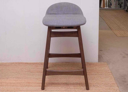 Pair Of Grey Upholstered Counter Stools Dark Stained Ash Legs