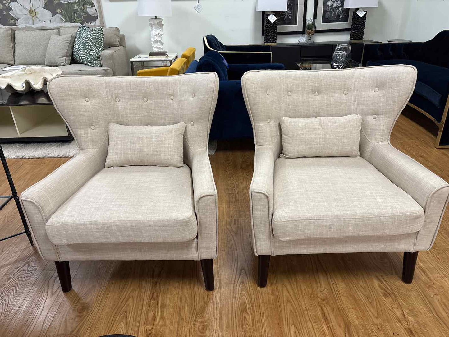 Pair of Tufted Wingback Chairs