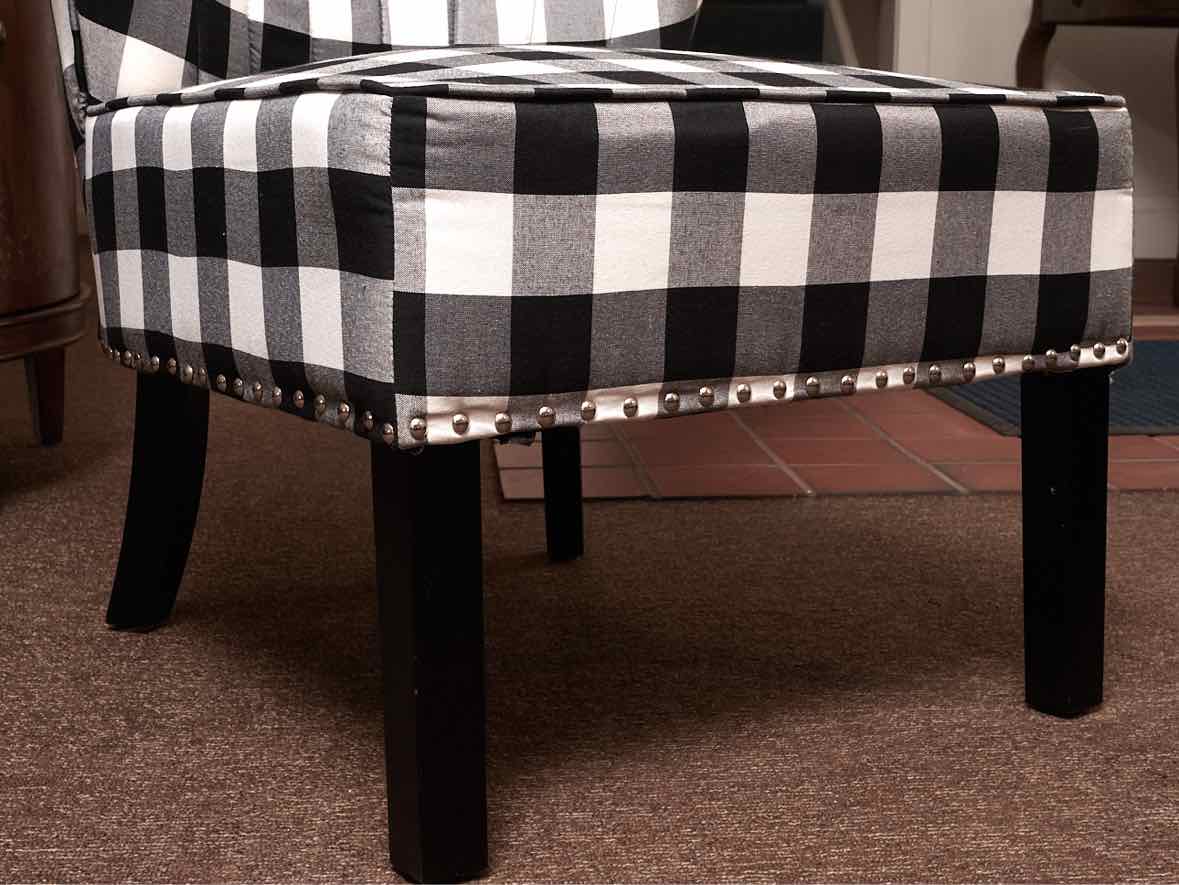 Pair Of  Black & White Buffalo Check Nailhead Trim Chairs