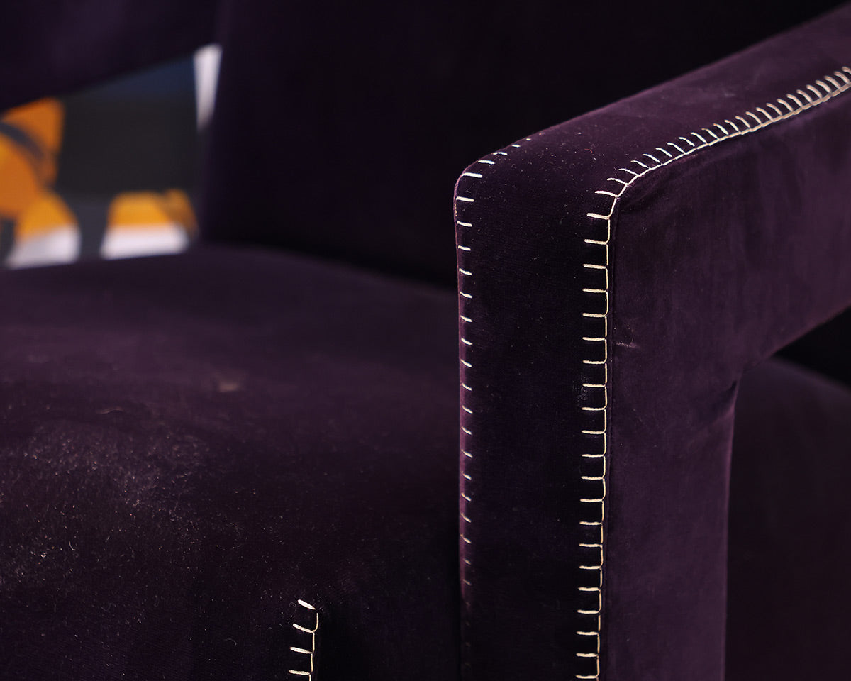 Pair of Cassina Utrecht Armchairs in Purple Velvet with Blanket Stitching