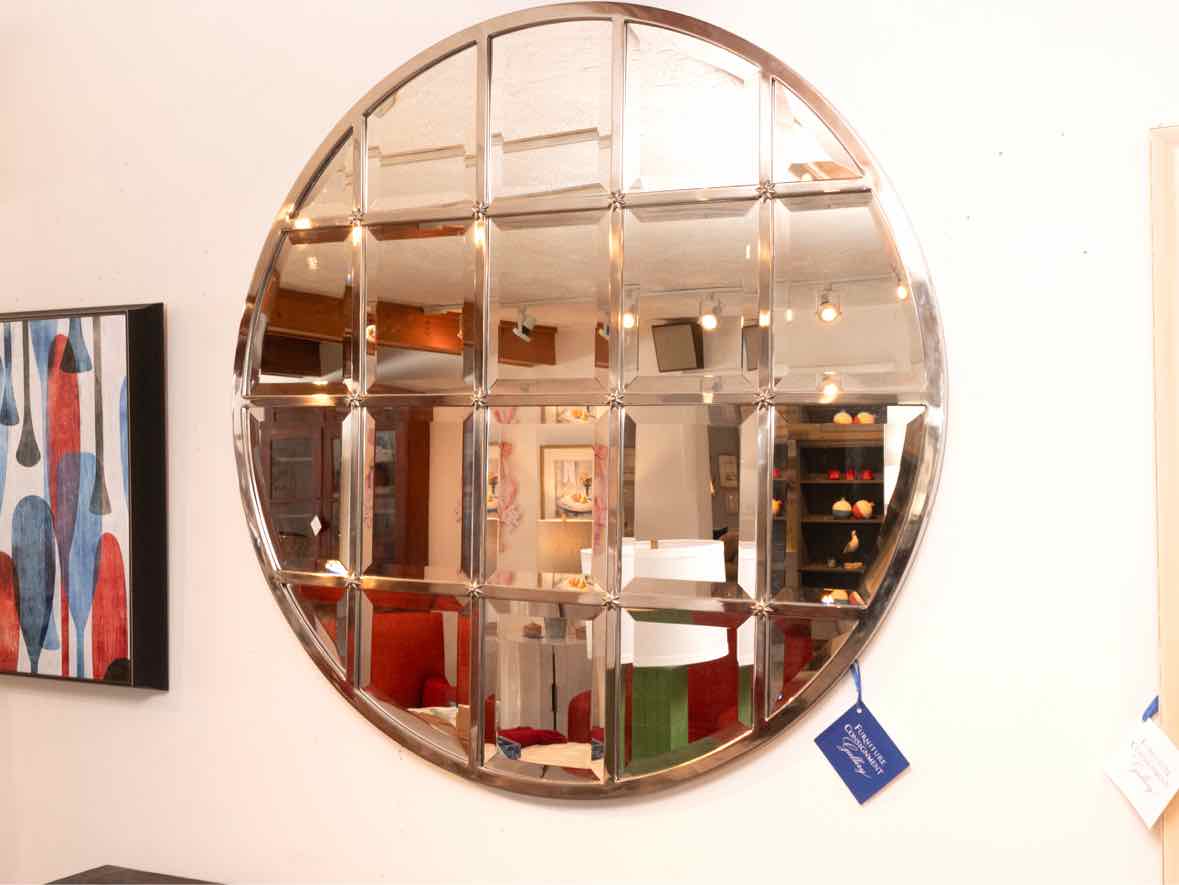 Pottery Barn  Round Chrome Beveled  Mirror