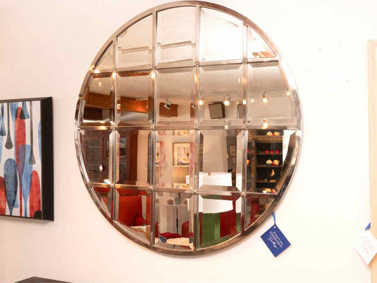 Pottery Barn  Round Chrome Beveled  Mirror