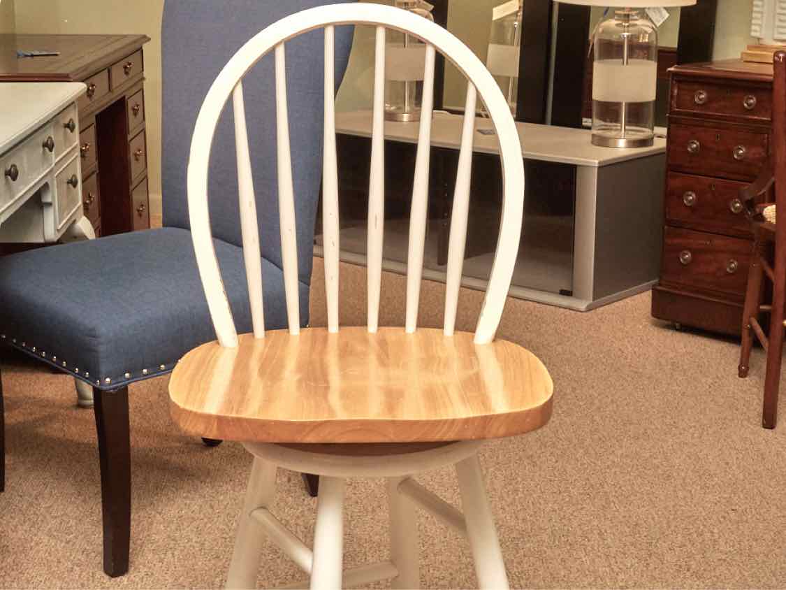 Ash Top White Finish Hightop Table & 2 Swivel Chairs