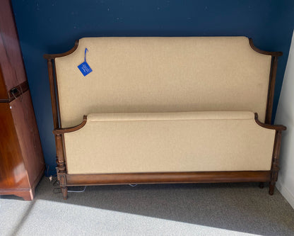 King Wheat Upholstered Wood Trim Bed with Fluted Columns