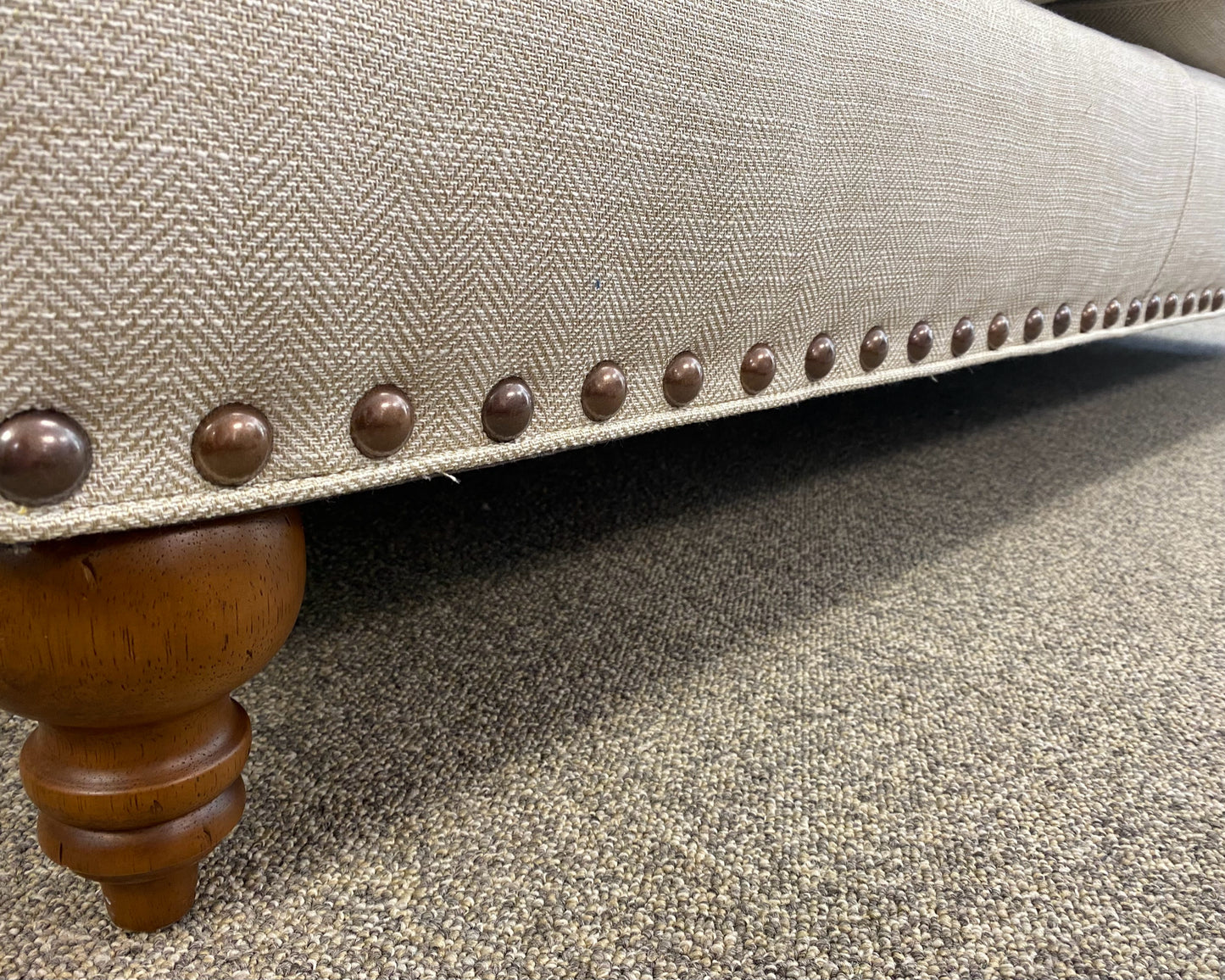 Arhaus Tightback Three Cushion Sofa W/ Brass Nailhead Trim