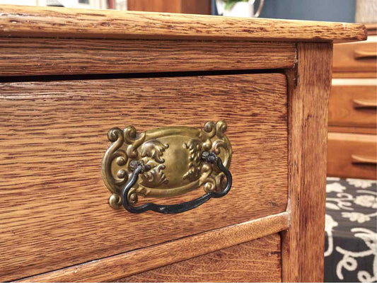 Golden Oak 3 Drawer Chest w/ Ornate Brass Hardware