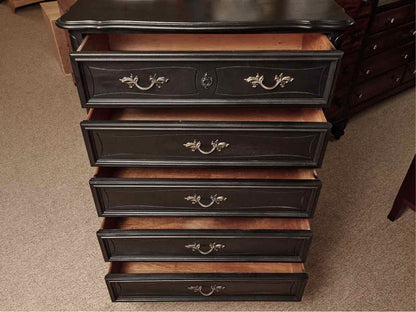 Dixie  French Provincial  Black Finish 5 Drawer Tall Chest