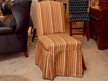 Pair of Mustard & Orange &  Sage Green Stripe Slipper Dining Chairs with Skirt