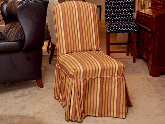 Pair of Mustard & Orange &  Sage Green Stripe Slipper Dining Chairs with Skirt