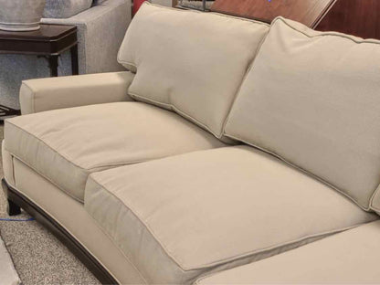 A. Rudin Soft Celadon Conversation Sofa w/ Loose Back Pillows & Ebony Legs