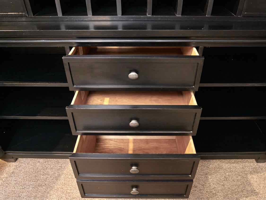 Ethan Allen  Black Finish 8 Drawer 8 Shelf 14 Cubby  Hutch
