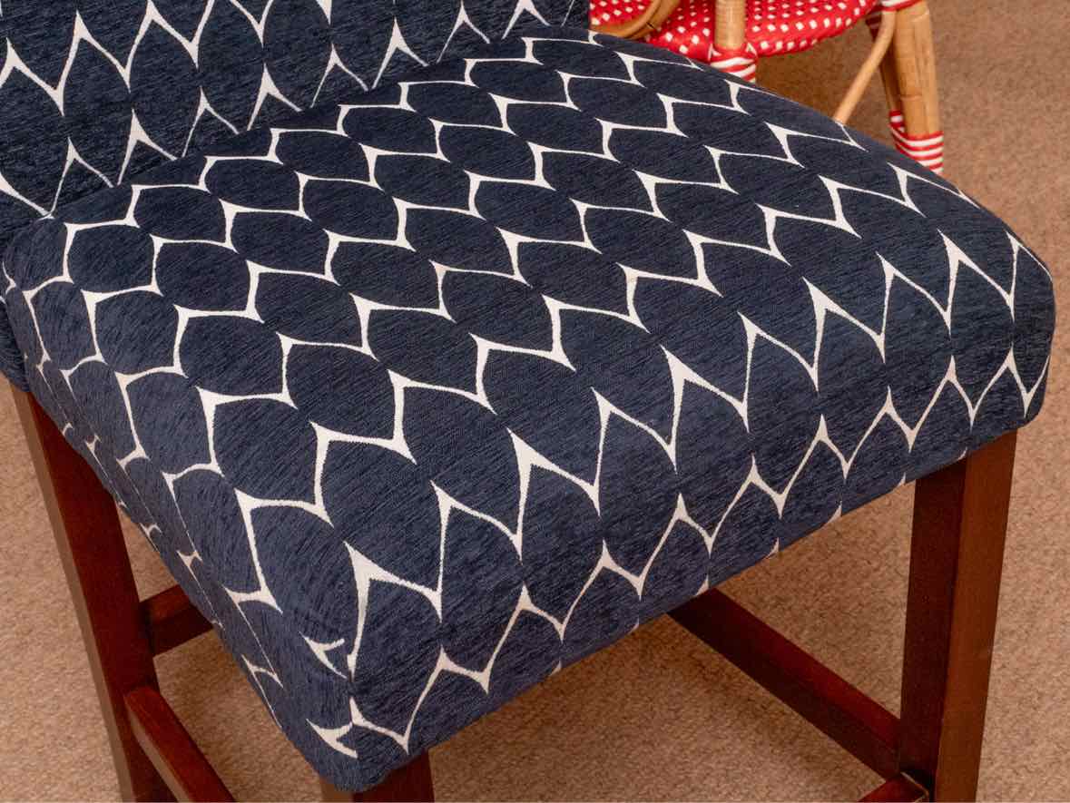 Pair of Blue & White Design Upholstered Counter Stools with  Espresso Finish Leg
