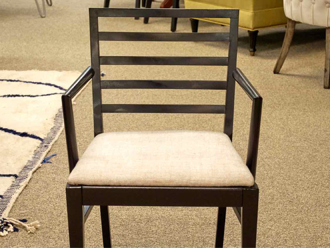 Set of Six MCM Dining Chairs in Black W/ Upholstered Seats